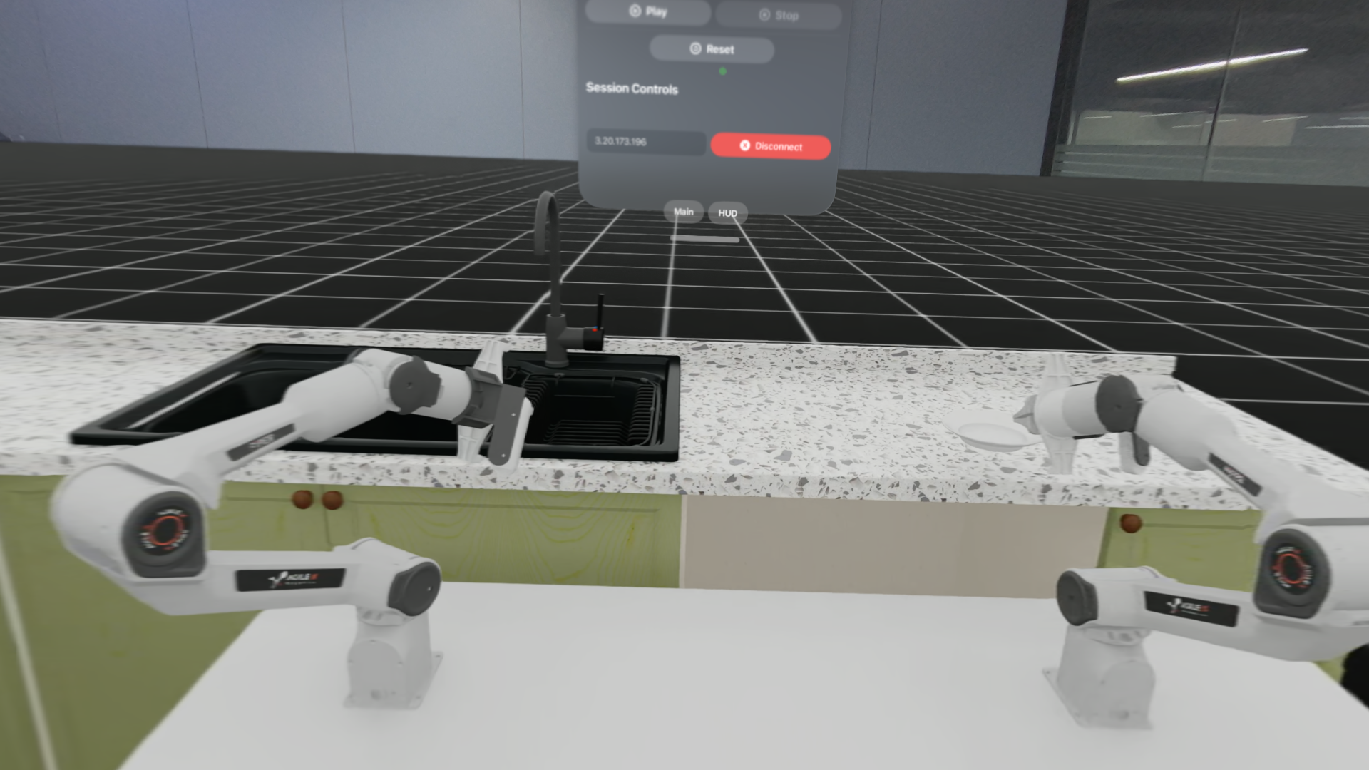 Two AgileX Piper arms in simulation controlled via Vision Pro